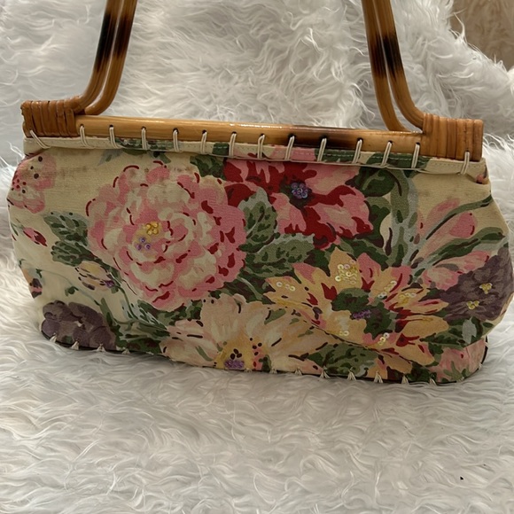 Field Gear Satchel Floral Canvas Bag Wood Handles Fabric Interior New Condition - Picture 13 of 13